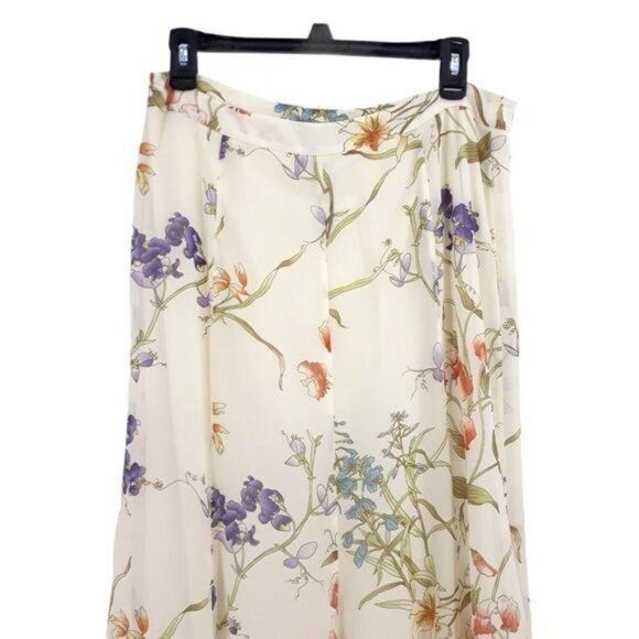 Chico's Cottage Core Farmcore Chiffon Botanical Floral Maxi Skirt Ivory Size 1 - Picture 4 of 11